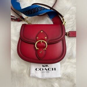 NWT COACH Beat Saddle Bag Candy Apple Red Glovetanned Leather